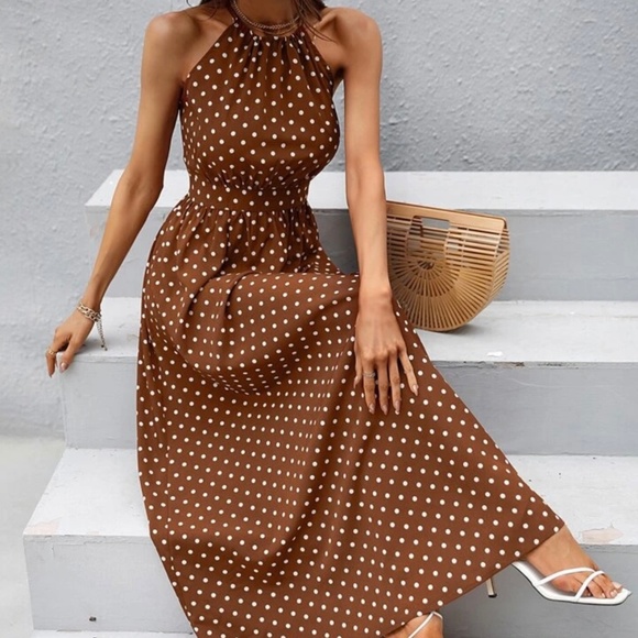 Polka Dot Print Halter Neck Dress - Picture 1 of 7